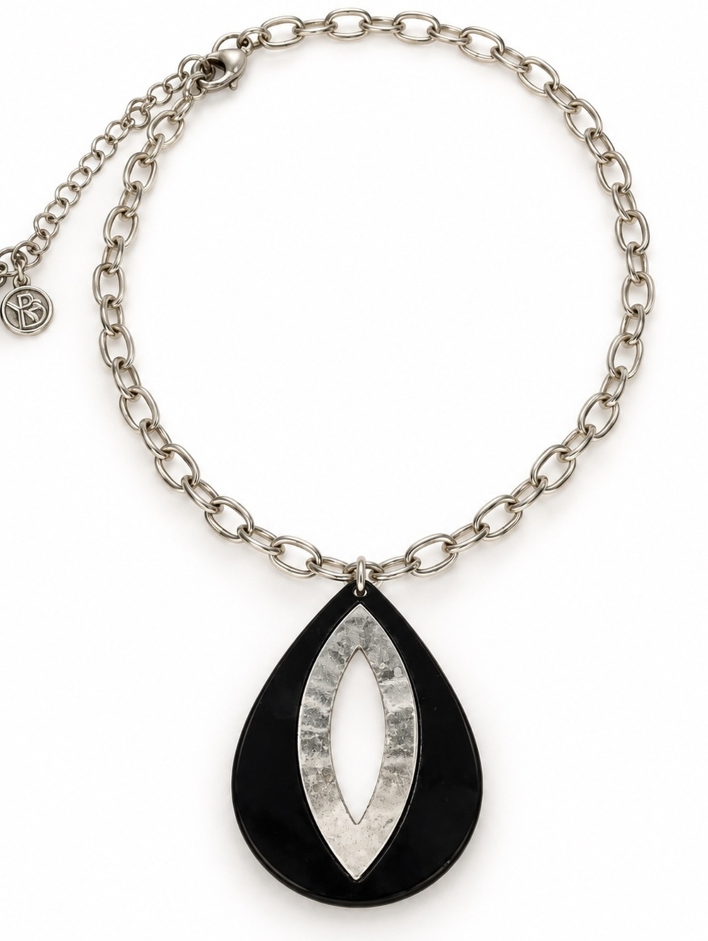 Premier Designs Black & Hammered Silver-Tone Teardrop Pendant Necklace